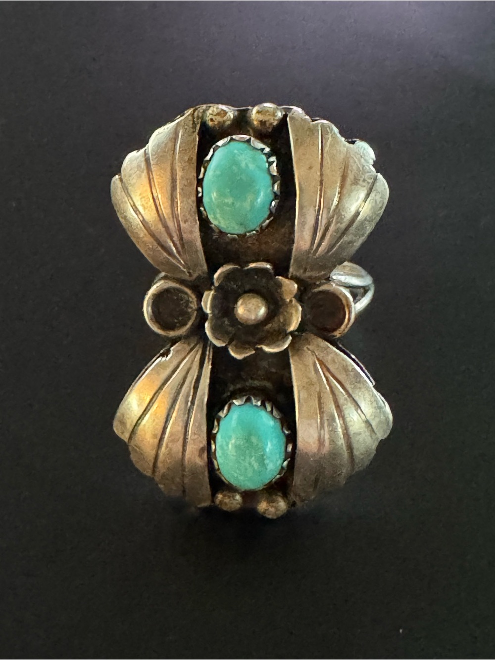 Vintage Sterling Silver Turquoise Shadowbox Ring Size 4.75